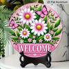 2D Flach, 1 Stück Charmantes Rosa Gänseblümchen & Schmetterling Willkommensschild - Runde Aluminium Türdekoration mit Lebendigem Blumendesign, Perfekt für Haus- & Garteneingang