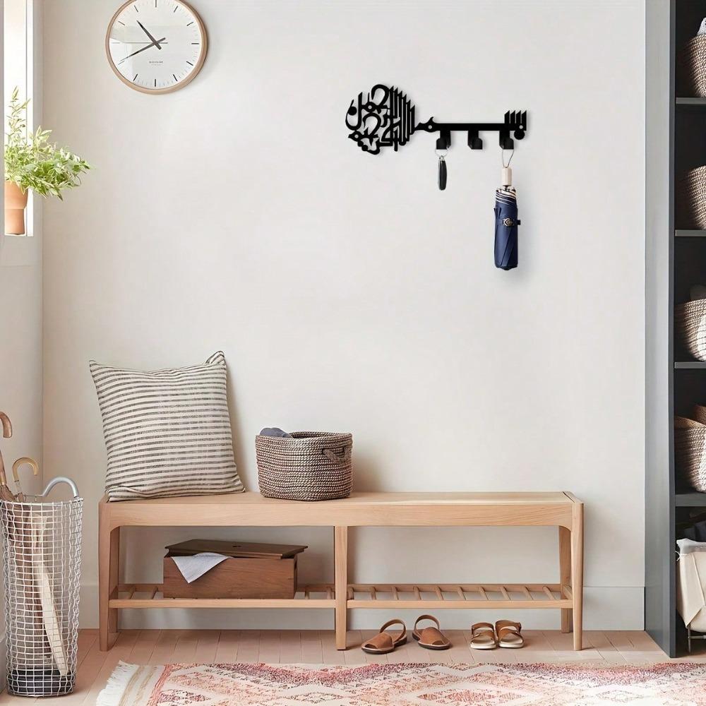 Bohemian Metal Wall Key Holder Black Gold Hooks Entryway Hall Bathroom Storage Decor