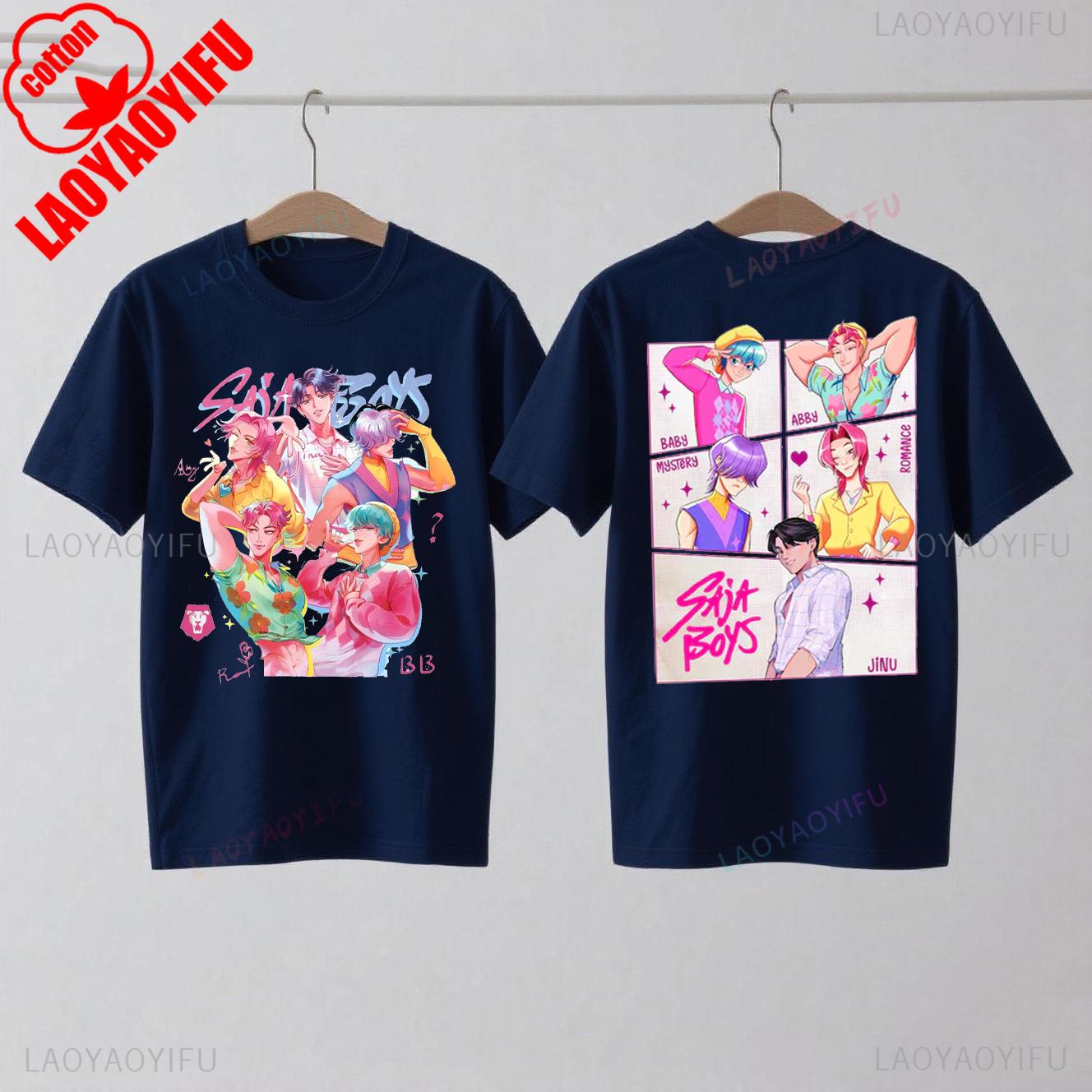 

Saja Boys Kpop Охотники на демонов Двусторонняя хлопковая футболка Huntrix Мерч Охотника на демонов Футболки Jinu Saja Эбби Тайна Романтика Малыш Саджа L