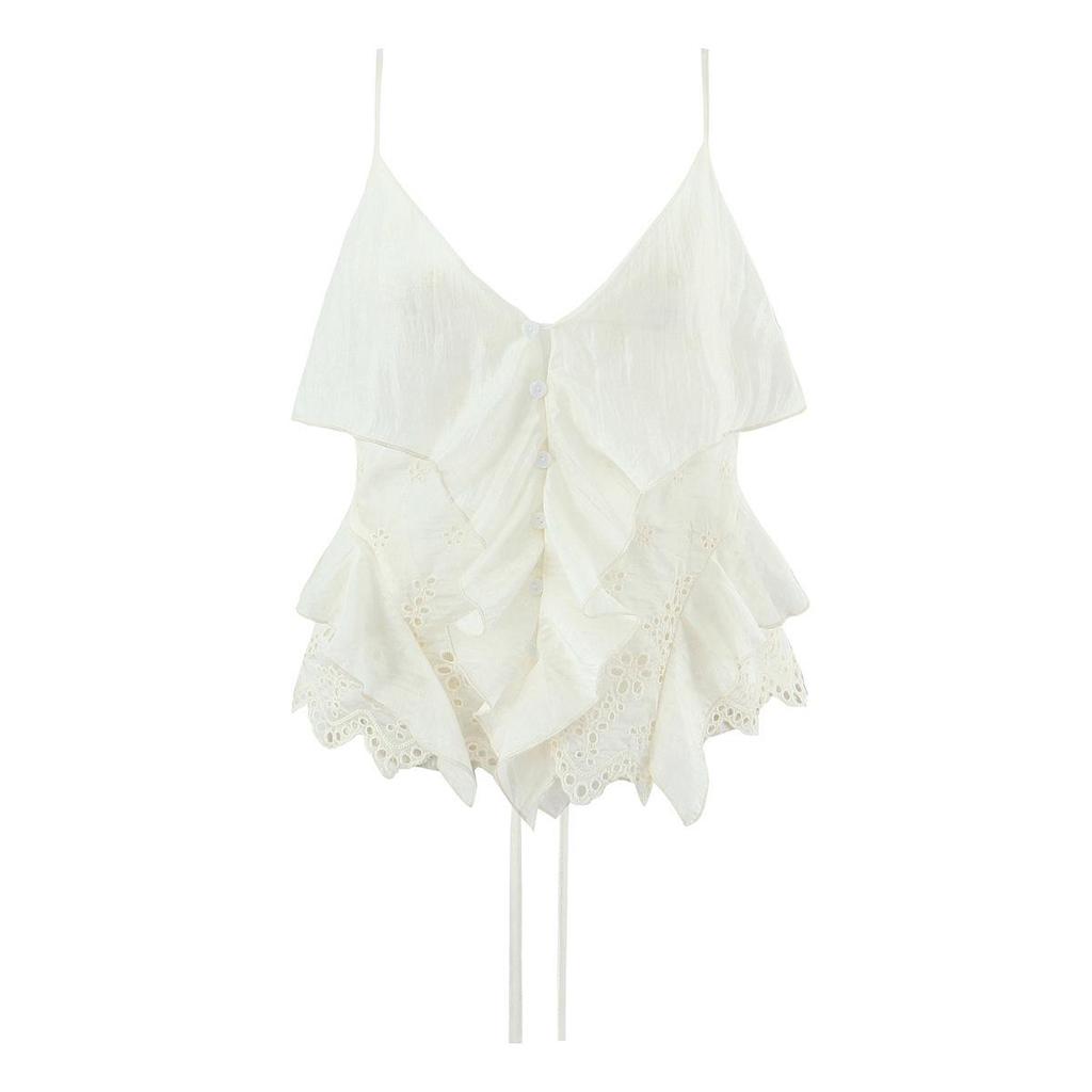 Retro-Chic-Top mit V-Ausschnitt, Stickerei und Lochmuster