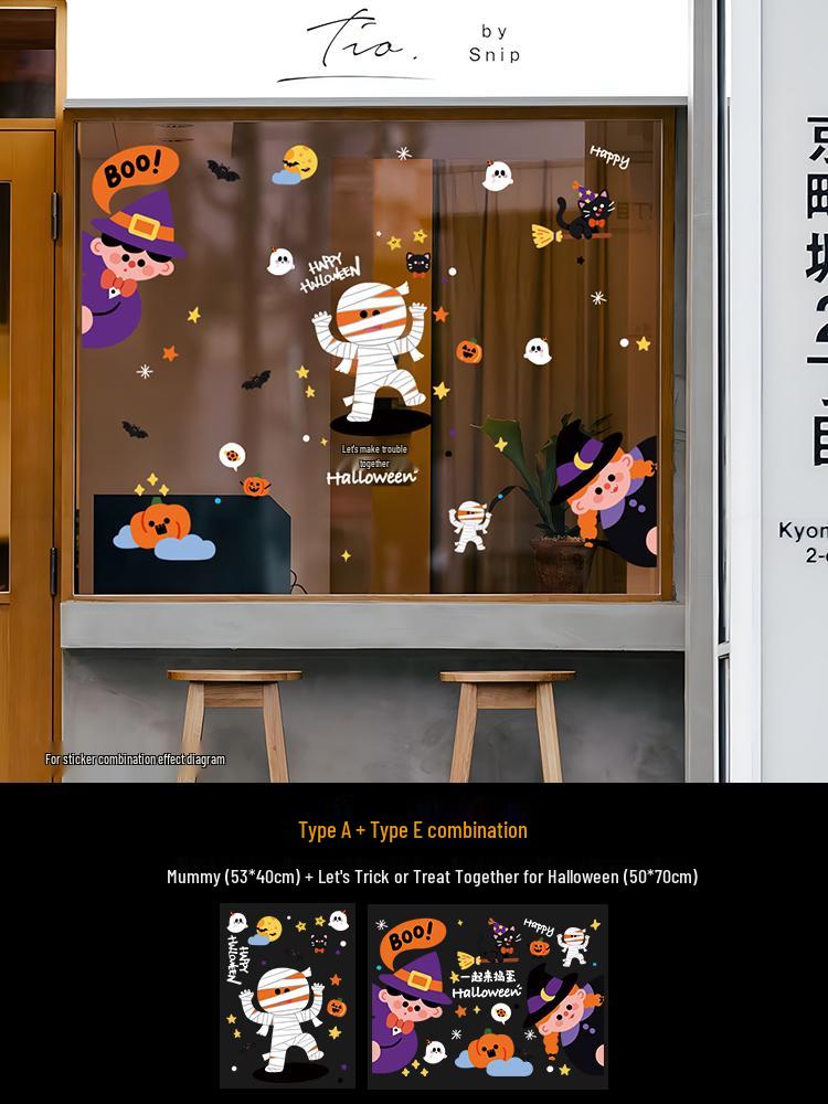 Halloween Pumpkin Decorations Window Clings - Theme Shop Scene Arrangement Glass Stickers