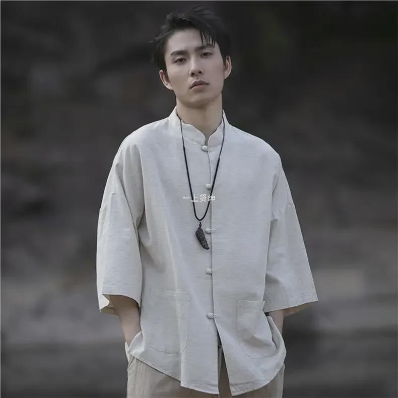 Men's Retro Linen V-Neck Short-Sleeve T-Shirt