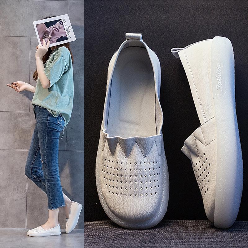 2025 Women's Summer Breathable Soft Sole Genuine Leather Cutout Loafers, Flat Shoes for Pregnancy, Plus Size Available