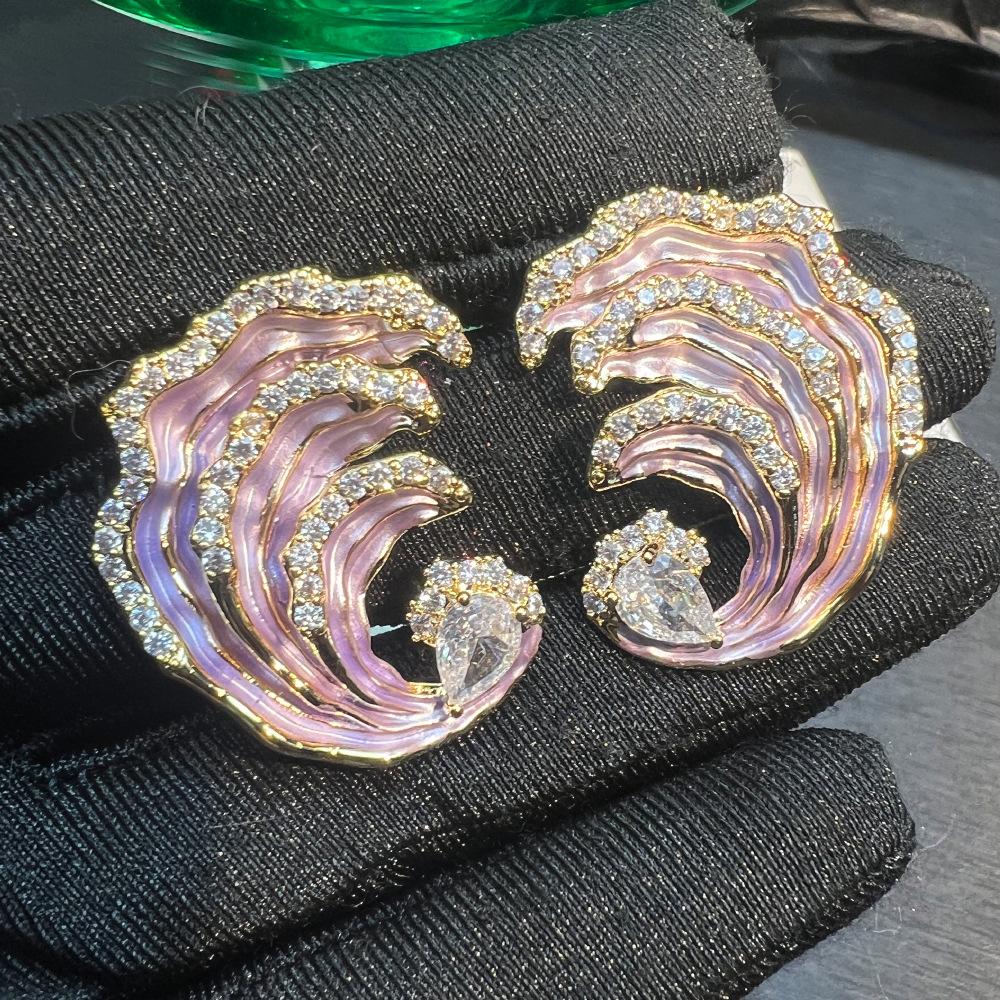 Серьга, Волна, Цветная Эмаль, Изысканные Серьги, Мода, Легкая Роскошь, Универсальные, Высококачественные Серьги-пусеты