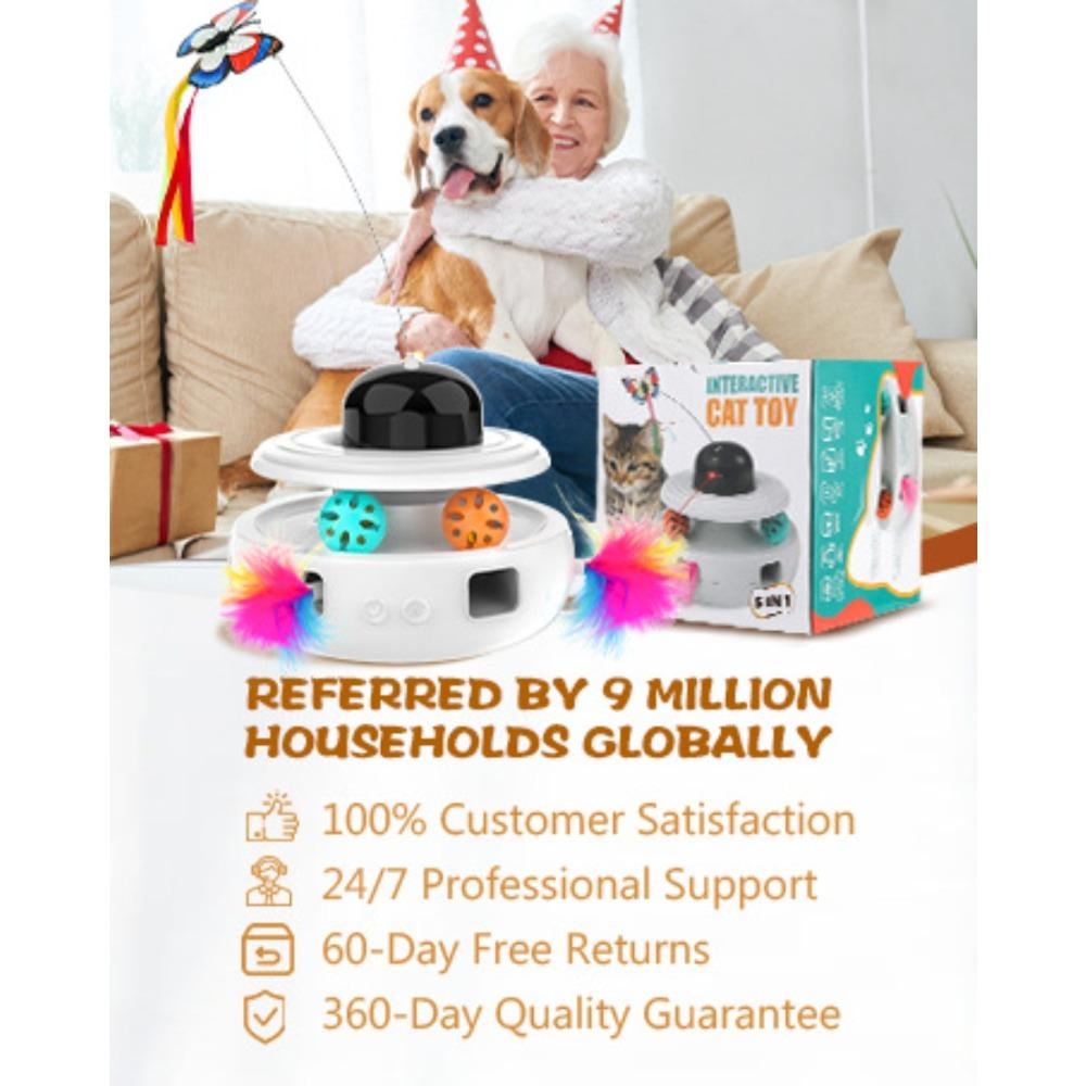 Smart Interactive Cat Toys Indoor Quiet Electric with LED Light & Feather Rechargeable Automatic Rolling Ball for Boredom Relief