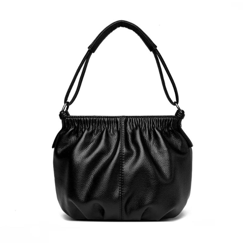 Fashionable Women's Shoulder Bag, Pleated Soft PU Leather Crossbody Bag, Solid Color Handbag, Suitable for Daily Casual Use