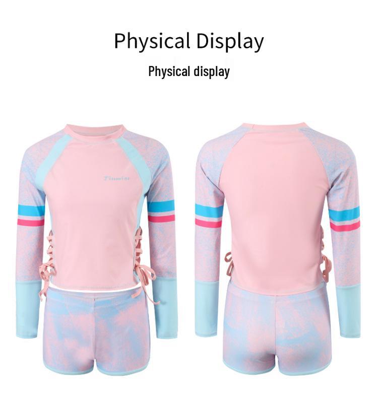 2026 Korean Style Girls' Sporty Two-Piece Swimsuit: Slimming, Tummy Concealing, Bust Enhancing - Perfect for Beach Vacations