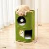 Grünes Filz-Katzenfass-Bett - Mehrstöckiger Kratzbaum mit Höhle und Hängespielzeug, Gemütliches Kätzchenhaus, Haustiermöbel für kleine bis mittelgroße Katzen