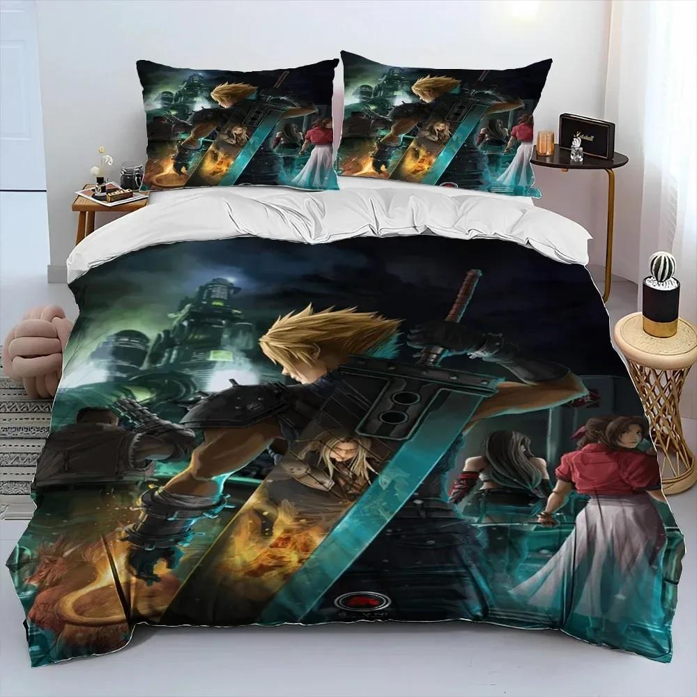 Top Final Fantasy Series Games Cartoon Comforter Bedding Set,Duvet Cover Bed Set Quilt Cover Pillowcase,king Queen Size bedroom