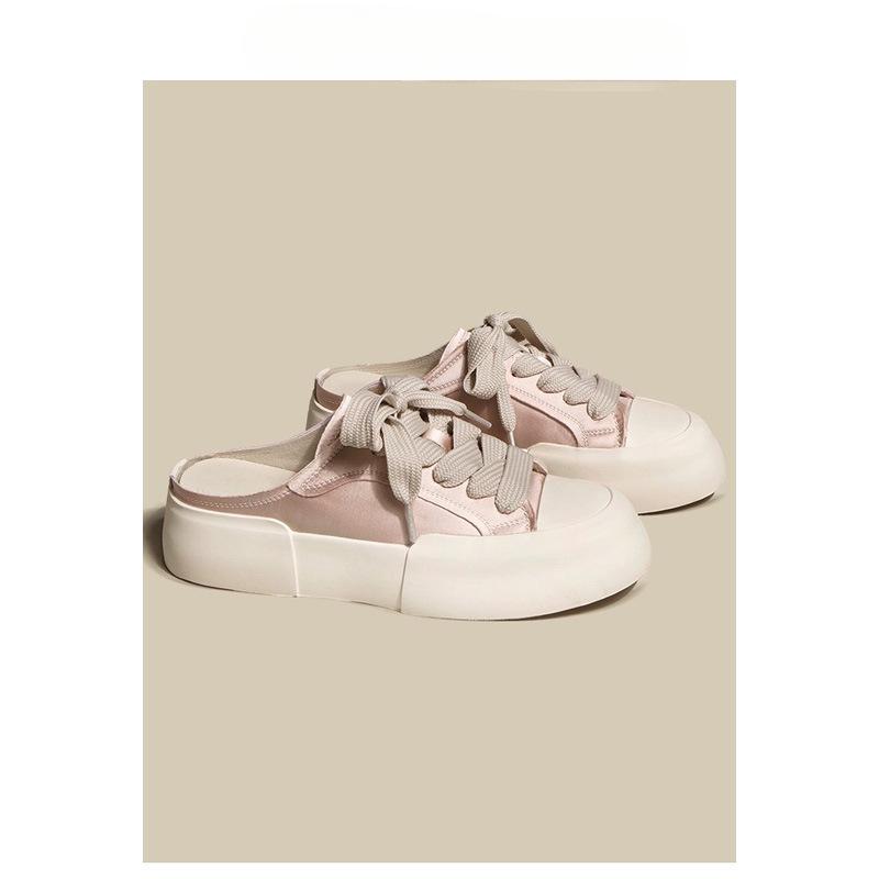 

Niche pink satin shoes women s 2025 new bag head half slippers women s spring and summer outer wear platform casual shoes 35 розовый