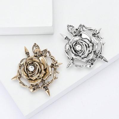 Vintage Creative Alloy Skull Rose Brooches  Classic Women's Chest Flower Jewelry Brooch