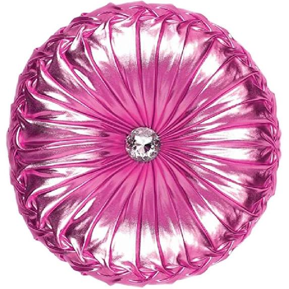Tresshouse European Round Throw Pillows, Soft Spandex Fabric Pumpkin Pleated Handmade Metallic Accent Circle Insert Cushion Diamond To Enhance for