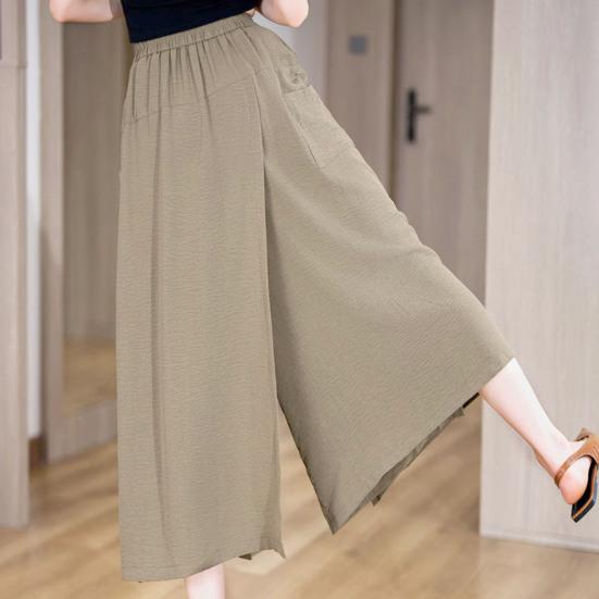 Dámské letní kalhoty elastické s vysokým pasem široké nohavice dlouhé kalhoty jednobarevné rozparkované manžety volný střih sukně kalhoty denní nošení