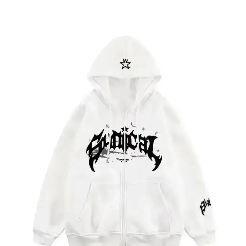 Men's Zipper Retro Sweater Hooded Sweatshirt Letters and Stars Multifunctional Casual Jacket American Style Fashionable 2024