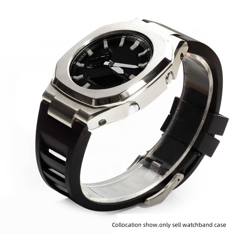 GA-2100 Mod Kit For Casio G-SHOCK GA2100 2110 GA B2100 Watch Men Modified Stainless Steel Case FKM Fluororubber Band Metal Strap