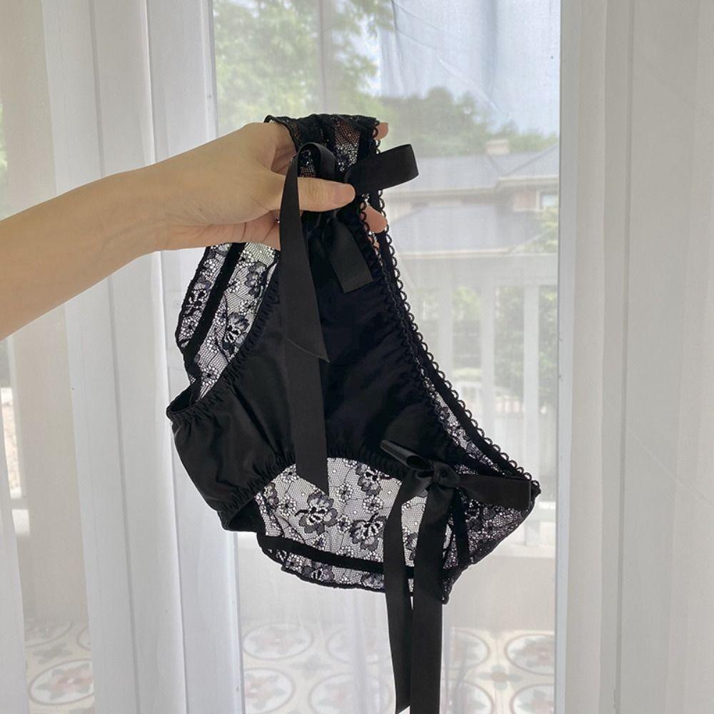 Ribbon Lace Bow Underwear Cotton Crotch Women Briefs Temptation Low-Waist Panties Lady