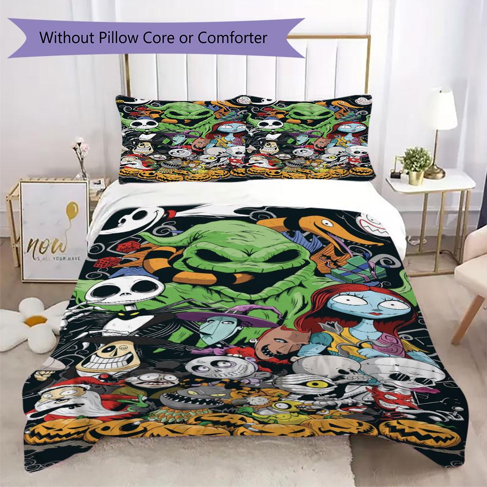 Christmas Jack Skull Prints bedding, duvet cover and pillowcases, birthday gift (1 duvet cover + 2 pillowcases, pillow insert not included)JM006