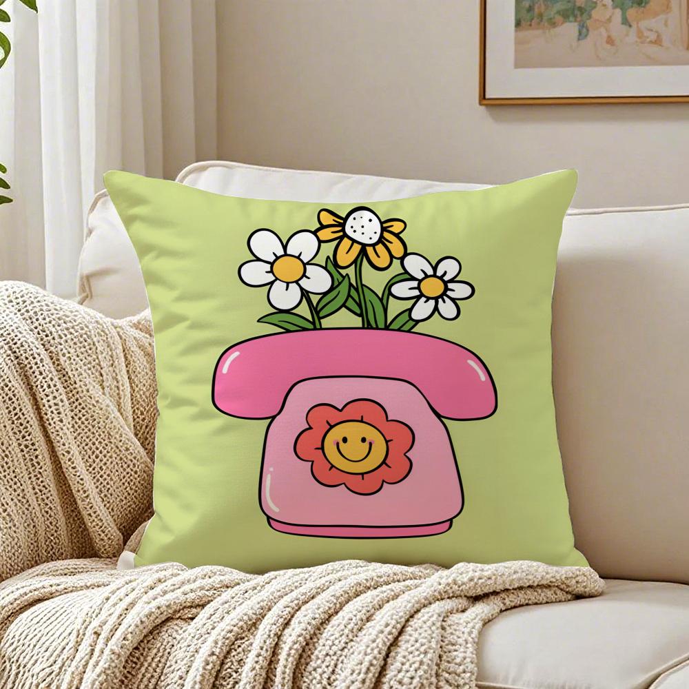 Cute Cartoon Sunfloweres Childlike Art Cushion Cover Pillowcase Antidustmite Living Room Sofa Decor Cushion Room