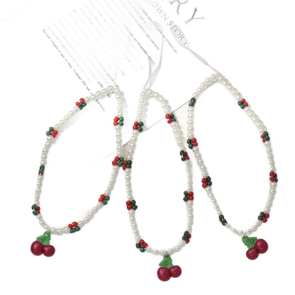 Elegante Cordino per Telefono con Perle di Ciliegio per Donna - Catena Perline Carina Anti-Perdita con Tocco di Lusso