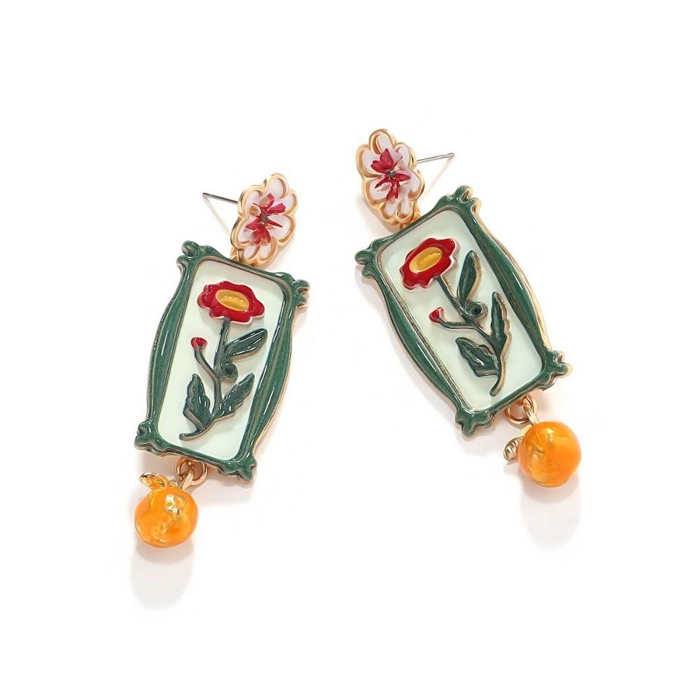 Charm Enamel Flower Dangle Earrings Painting Bohemian Dangle Earring  Gift