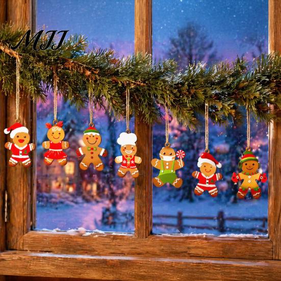Holiday Tree Ornaments Gingerbread Man Hanging Ornaments, Wooden Figure Pendants, Decorations Rustic Christmas for Xmas Tree, Party Favors Decor