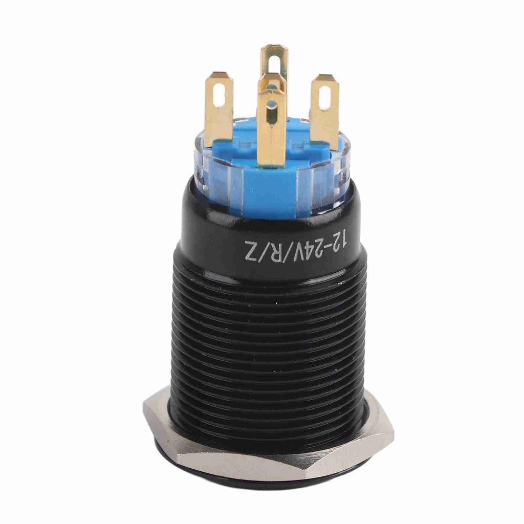 19mm 12 24V LED ON OFF Black Waterproof Selflocking Latch Push Button Flate Switch