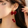 Christmas Gift for Her 1 Pair Velvet Bow Earrings Women Red Bowknot Dangle Drop Lightweight Alloy Ear Hooks with Ball Charm Jewelry New Year