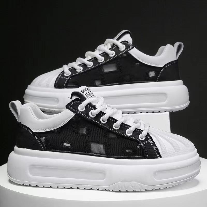Fashion Chunky Sneaker Men Ripped Design Hollow Out Summer Breathable Board Shoes Fashion Casual Increased Internal Platform Shoes
