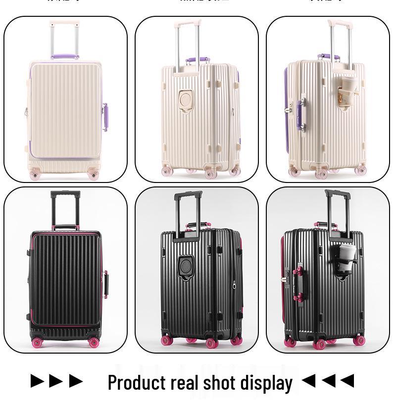 Expandable Color-block Suitcase with Transparent Wheels – Large, Durable, and Side-Opening Carry-On Trolley Case