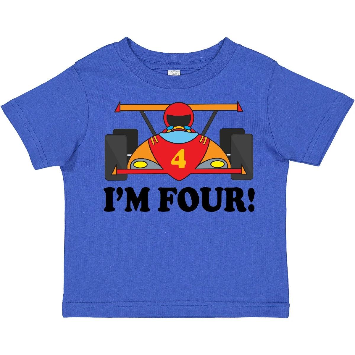 

Inktastic Race Car 4th Birthday Toddler kids boys T-Shirt Im Four 4 Year Old Turning Boys 100