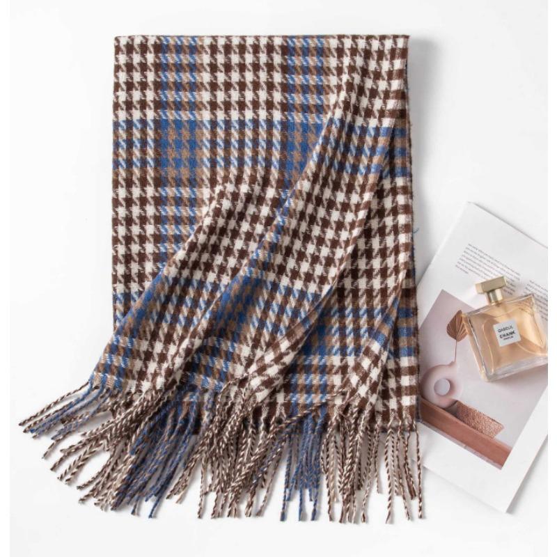 Autumn and Winter Korean Atmosphere Houndstooth Plaid Scarf Contrasting Color Thickened Long Scarf Simple and Versatile for Couples