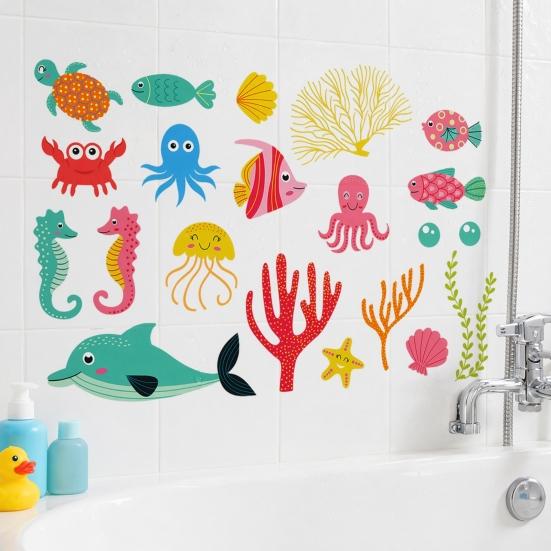 Yousheng Leuchtende Wandaufkleber, Selbstklebende Unterwasser-Tieraufkleber mit Schildkröten, Clownfischen, Tintenfischen, Leuchtende Wandaufkleber für Kinderzimmer