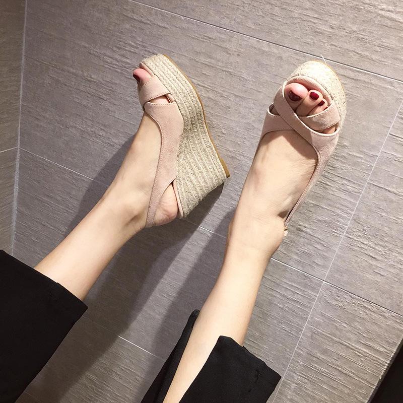 

Босоножки на толстой подошве из плетеной пеньковой веревки, весна-лето 2025, новые, с вырезом «рыбий рот», с полым ремешком, из замши, водонепроницаемые, для стола, пляжа, путешествий 39 абрикосовый