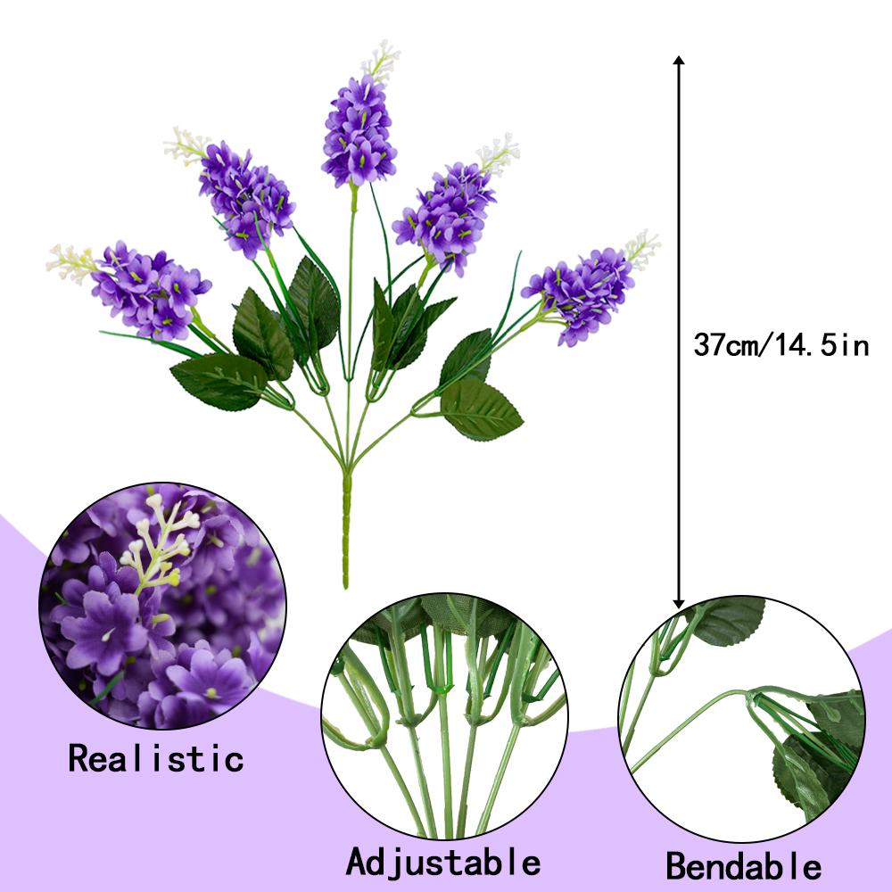 5 Heads Artificial Lavender Fake Wisteria Flowers 14.5'' Faux Hyacinth Flowers for Home Garden Decor