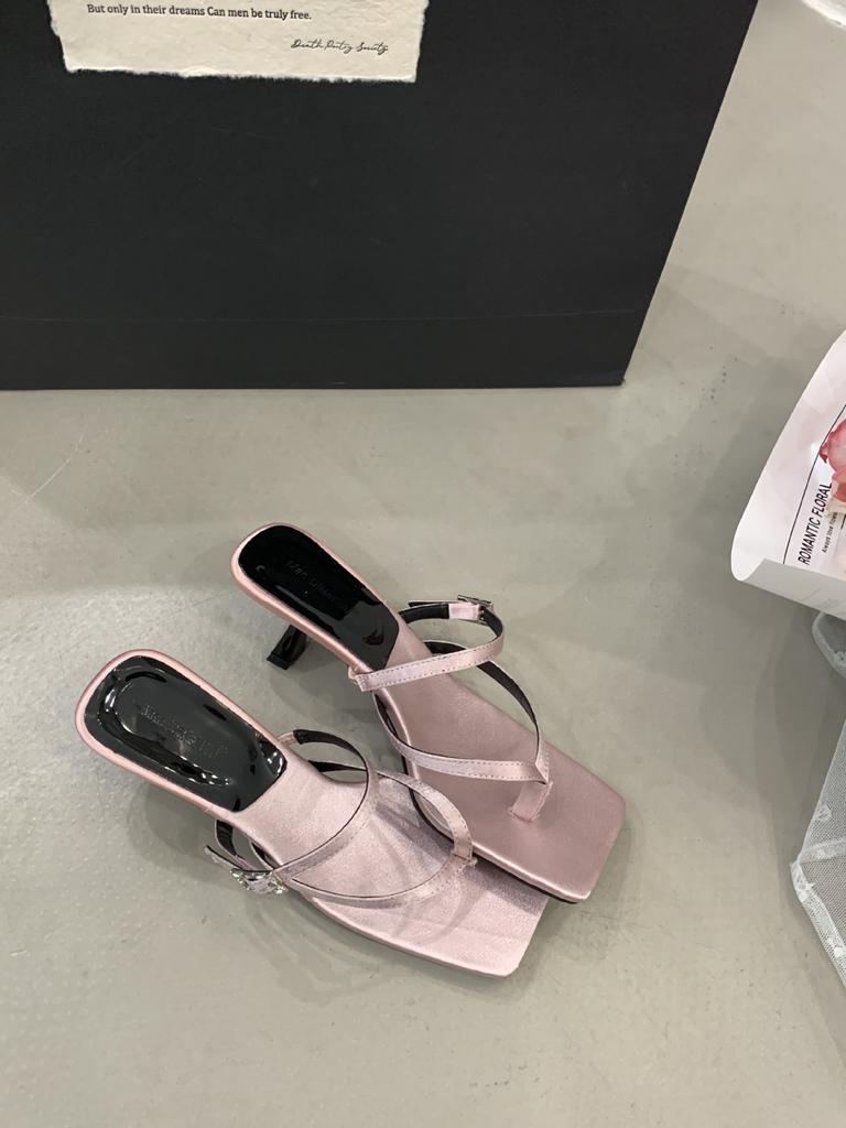 2025 Summer New High-heeled Sandals French Square Toe Flip-flops Women's Shoes Outside