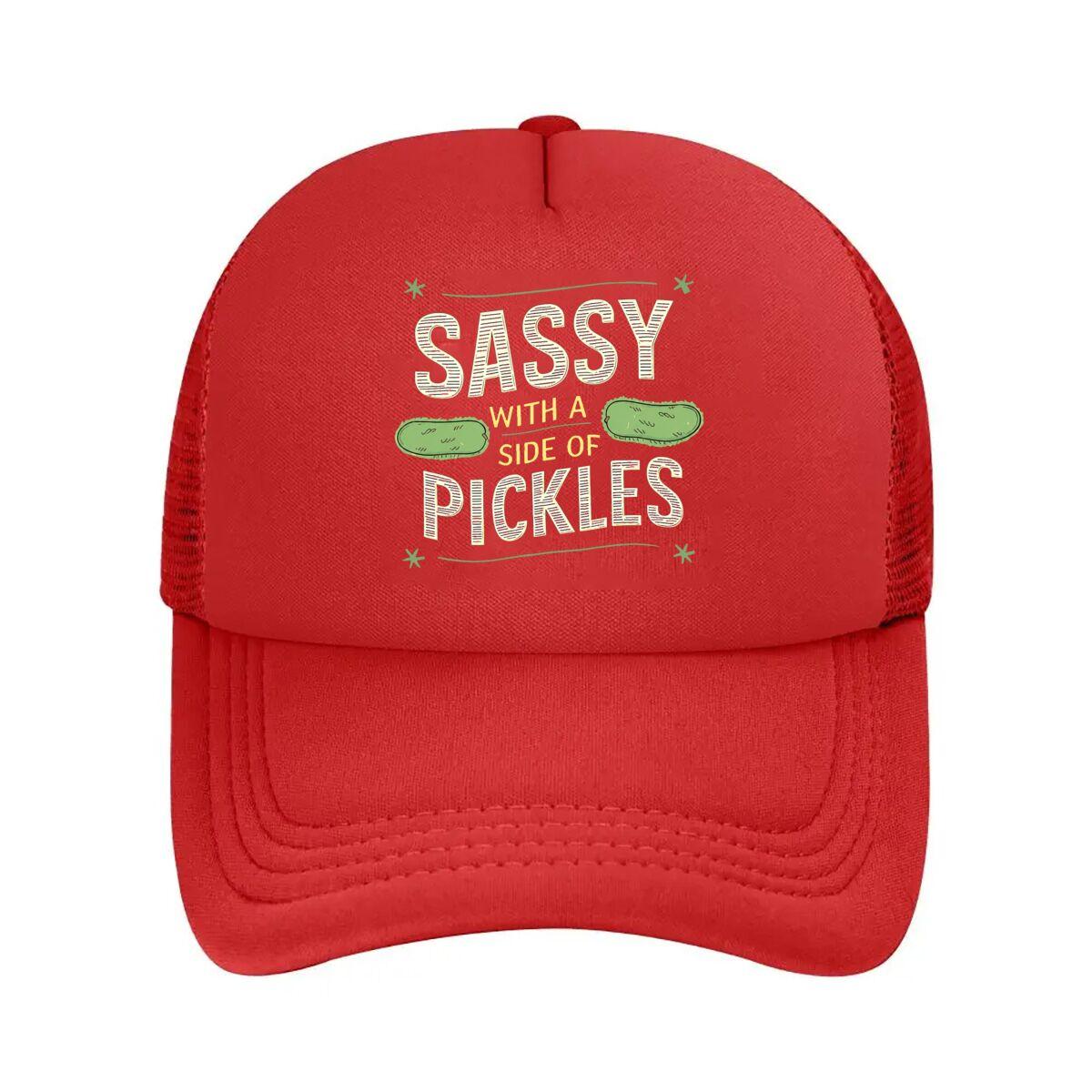 SASSY WITH A SIDE OF PICKLES Funny Pickle Quote  Mesh Baseball Cap Hip Hop Adjustable