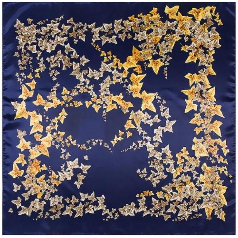 

Luxury Scarf Women New Scarf For Ladies Luxury Brand Hijab Silk Satin Shawl Scarfs Ivy Leaves Print Square Head Scarves 90x90cm