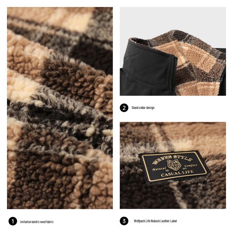 Septwolves Stand-Collar Lambswool Plaid Reversible Jacket for Men