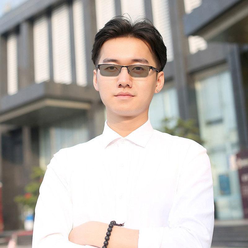 Business Metal Half Frame Photochromic Myopia Glasses Anti-blue Light UV Protection 0 To -6.0 For Women Men