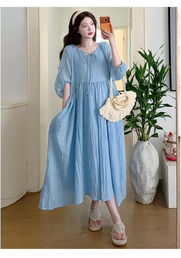 2026 Korean Loose-Fit Maternity Cotton Linen Dress
