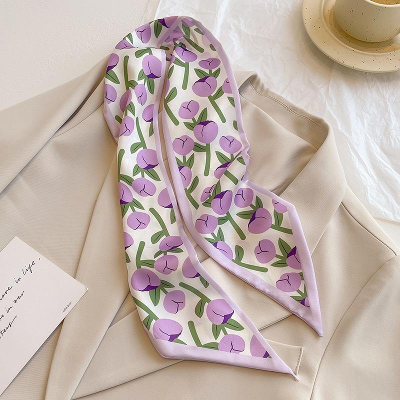 Cashew flower silk scarf, double-sided printed headband, ins decoration, versatile triangle scarf accessories