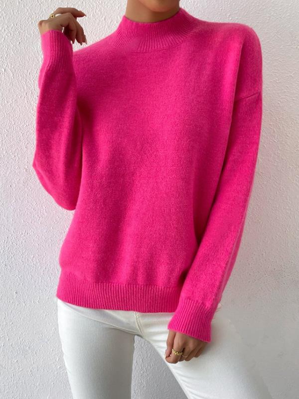 Women's Light Beige Ribbed High Neck Long Sleeve Knit Sweater