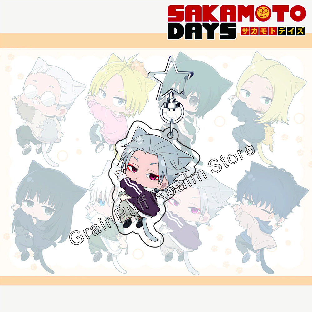 

Sakamoto Days Sticky Nyan Ver. Acrylic Keychain – Shin, Lu; Cute Cat-Themed Anime Bag Charm, Backpack Pendant, Collectible Gift 6 cm