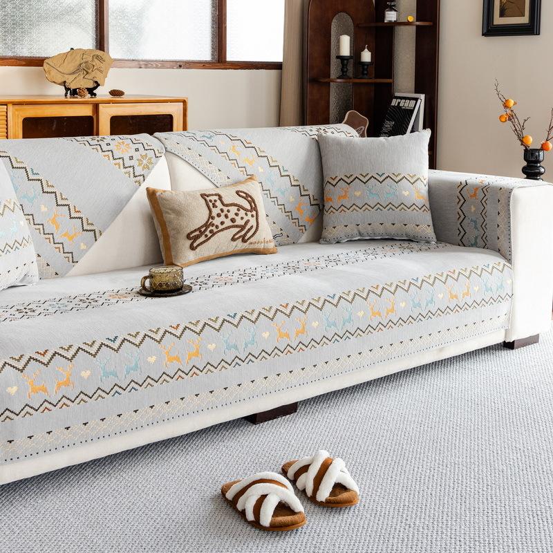 Light Luxury Chenille Jacquard Sofa Cushion Non-Slip High-End Sofa Cover Nordic Simple Thickened Seat Cushion Cover Cloth Four Seasons