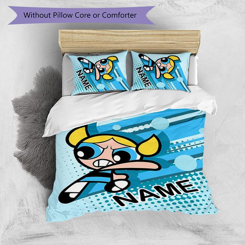3pcs The Powerpuff Girls2 Cover Set - Personalized Name, HD Printed Bedding with 1 Cover and 2 Pillowcases - Perfect for Home Decor, Easy Care