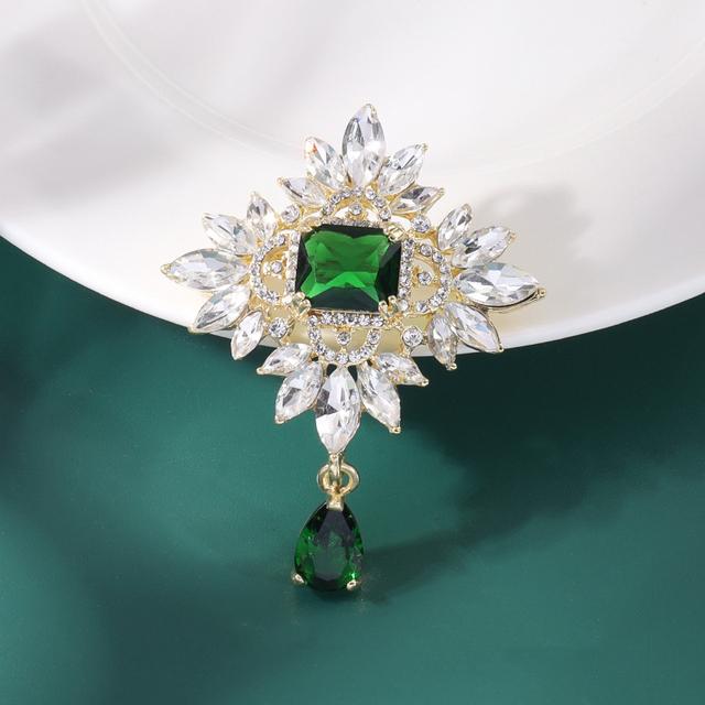 Broche Vintage Cristaux Strass Multicolores - Bleu, Rouge, Vert, Nœud Doré, Occasion