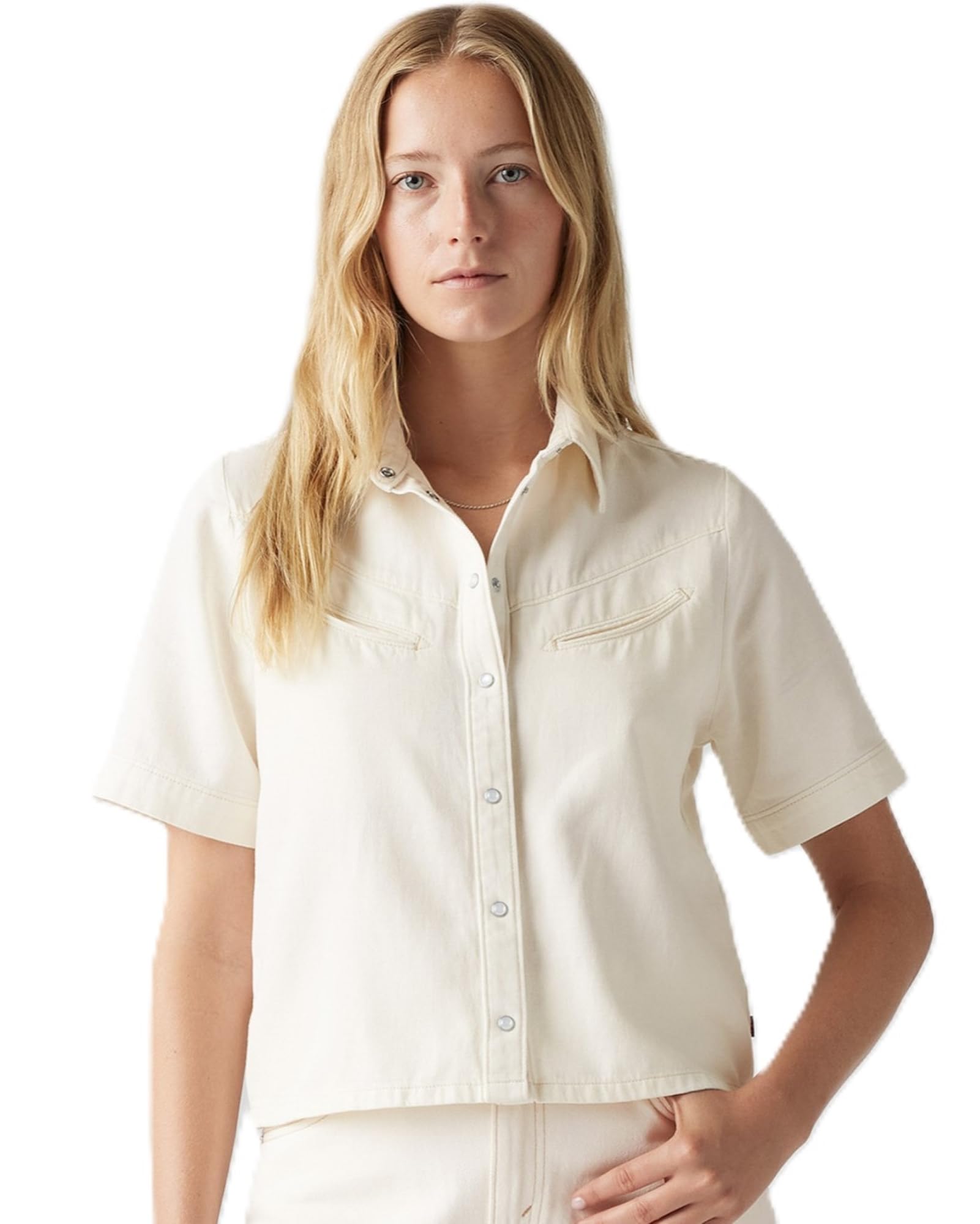 Levi s Denim Shirt RINOA Camp Shirt Western Style Short Sleeve Women s 001SL-0002 US M