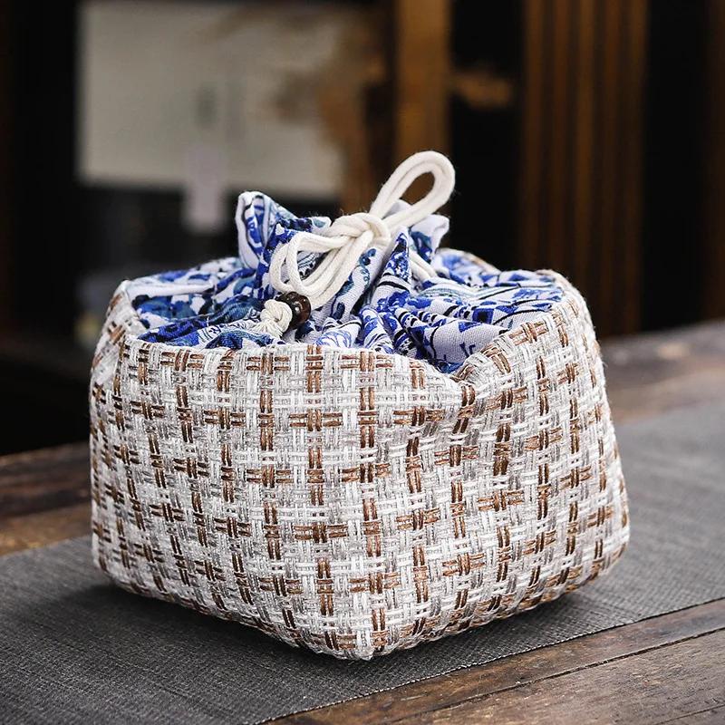 Portable Ceramics Storage Drawstring Pouches Stationery Jewellery Drop-proof Organiser Cloth Bag Travel Teaware Set Storage Bags
