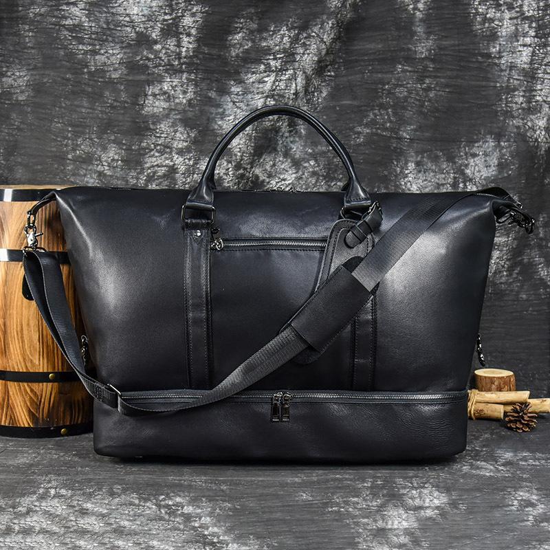 Bolsa de Viagem de Couro Masculina Grande Capacidade Bolsa de Mão Couro Bovino de Primeira Camada Bolsa Transversal de Ombro Bolsa Esportiva Multifuncional