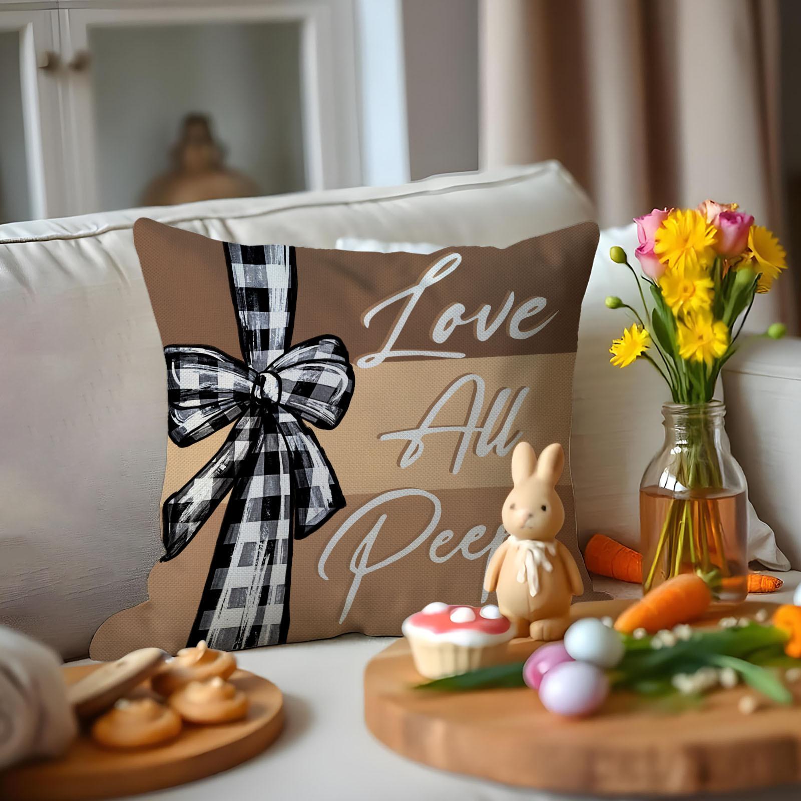 

Easter Pillowcase Maillard Vintage Bunny Print Pillow Linen Single-sided Printed Sofa Pillowcase 45 * 45Cm